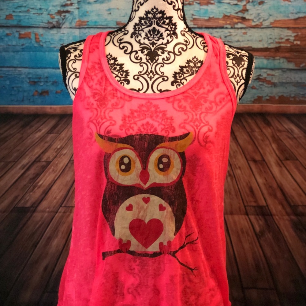 Hot pink owl tank top